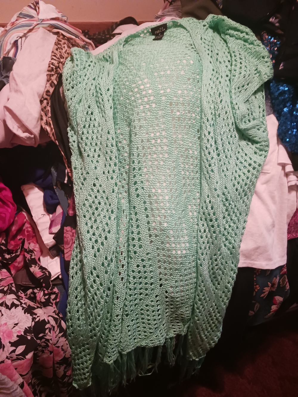 Rue21 Mint Green Open Knit Fringe Cardigan